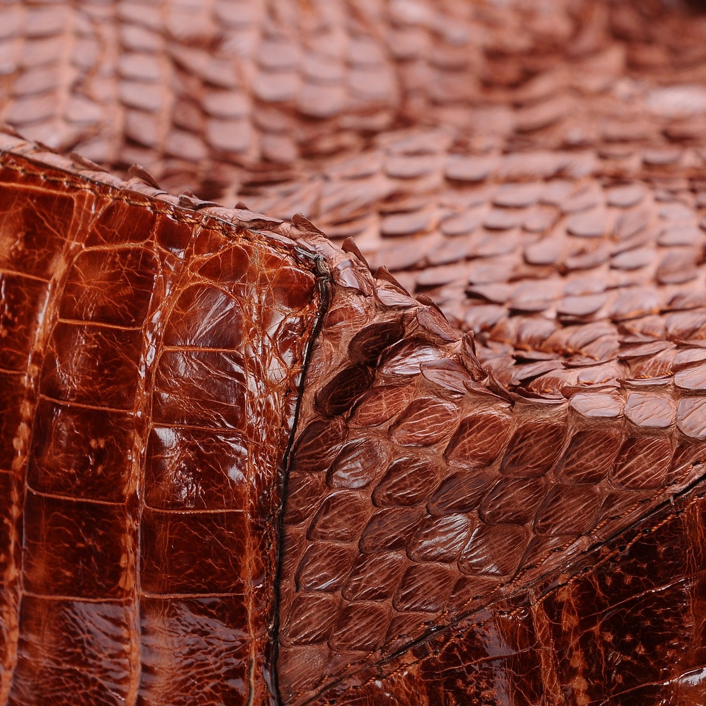 Crocodile Python Embossed Shoulder Bag Brown