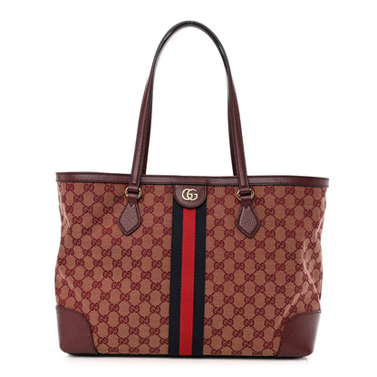 Gucci Monogram Textured Dollar Calfskin Web Medium Ophidia Shopping Tote Sahara Rubino Chardonnay 1 of 12