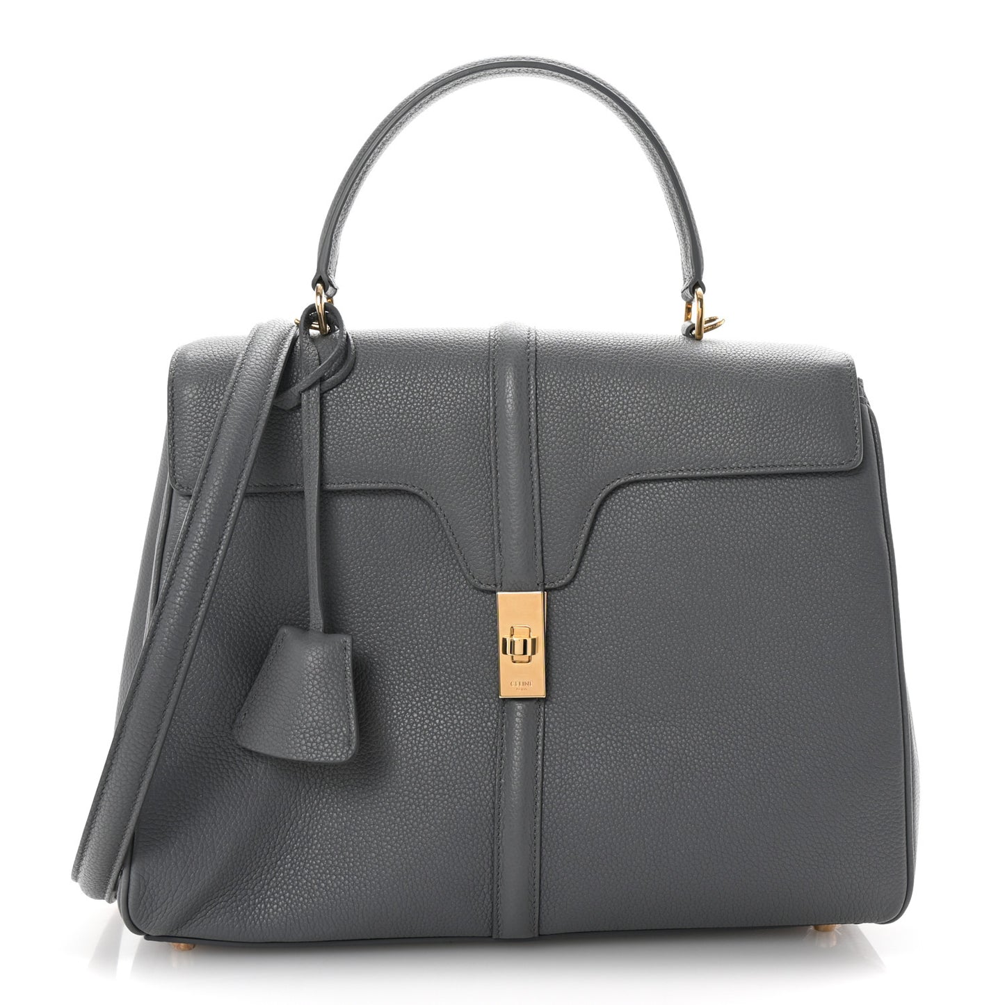 Grained Calfskin Medium 16 Top Handle Bag Grey