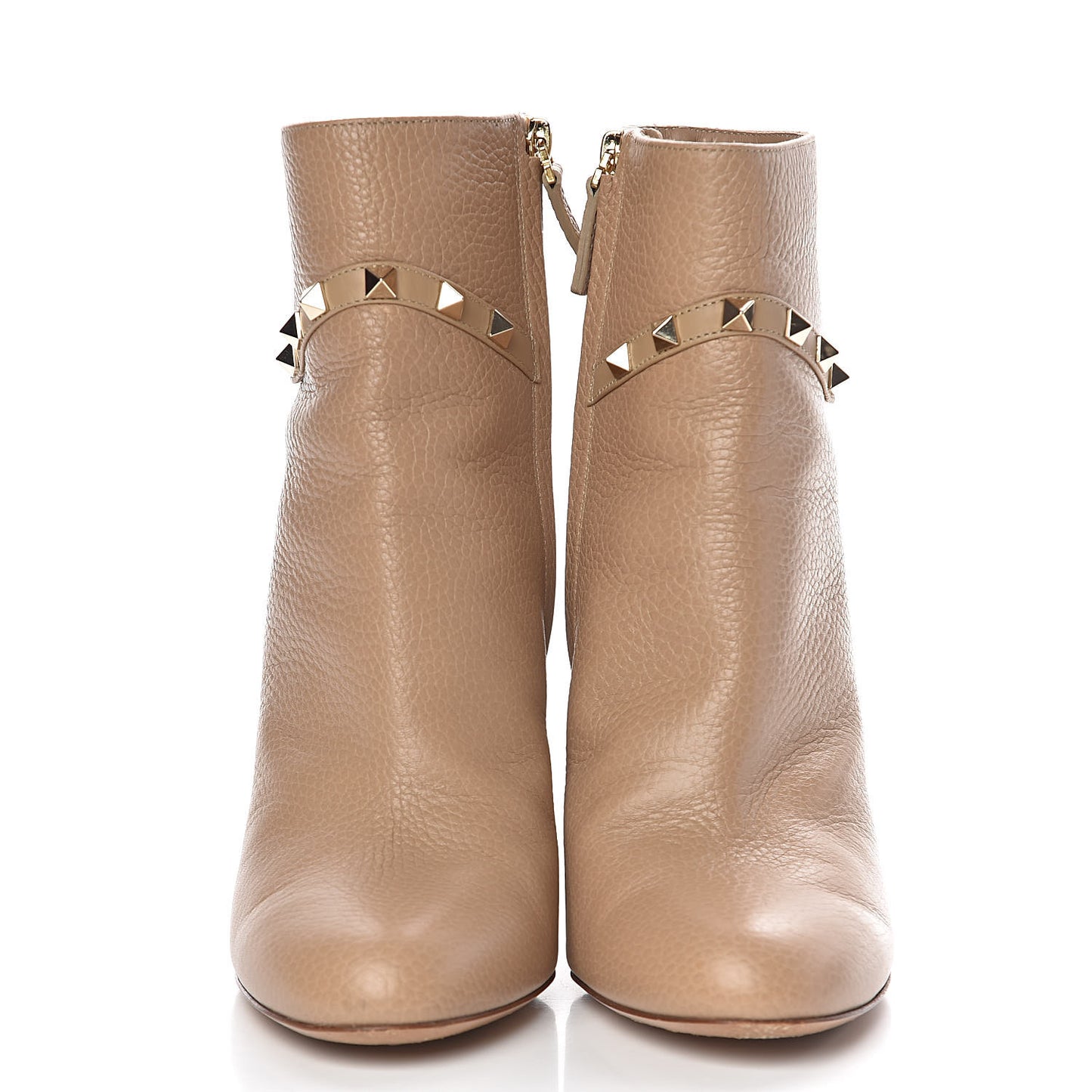 Pebbled Calfskin Rockstud Single Buckle 90mm Block Heel Ankle Boots 38 Camel Rose