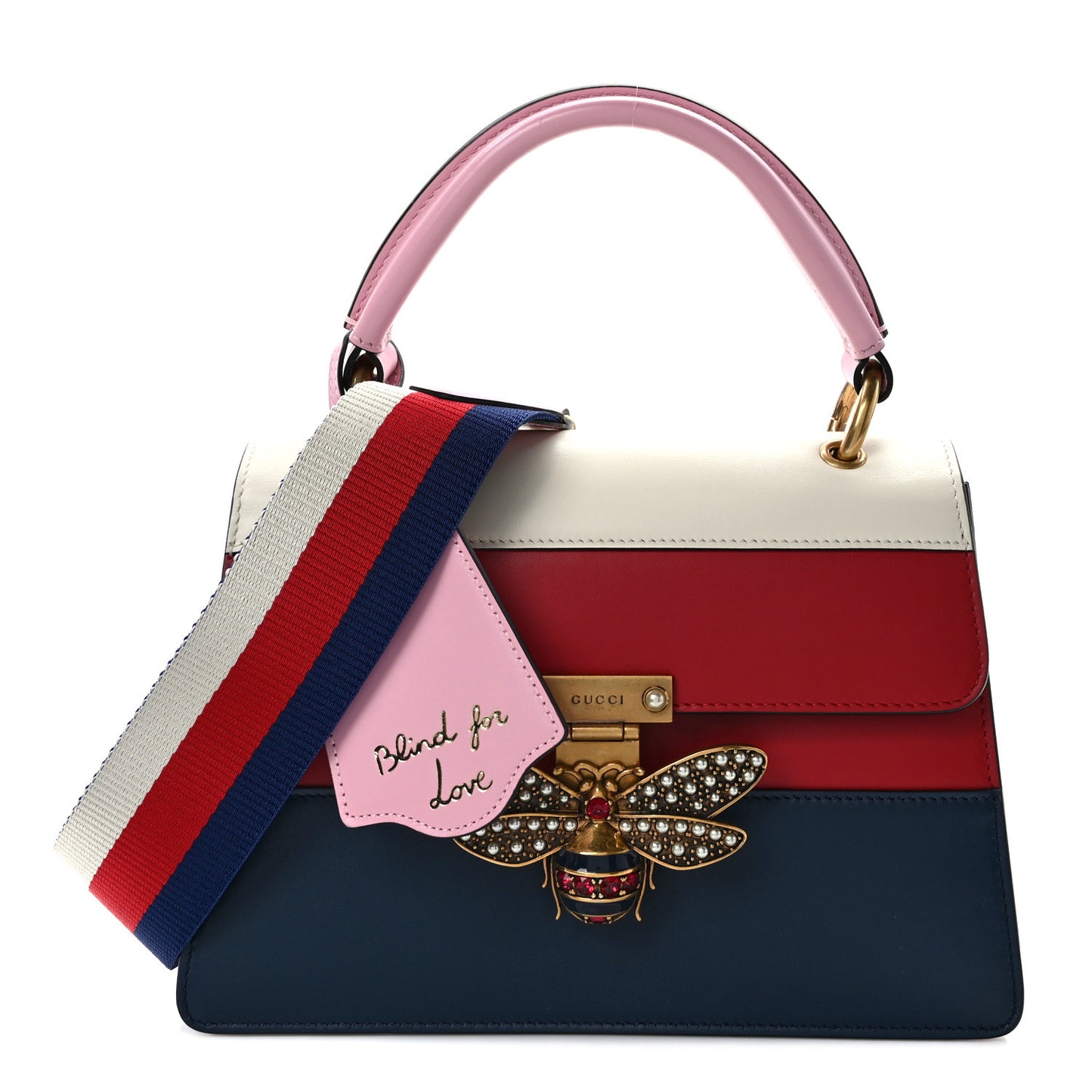 Calfskin Sylvie Web Small Queen Margaret Top Handle Bag Blue Agata Hibiscus Red Mystic White Sugar Pink