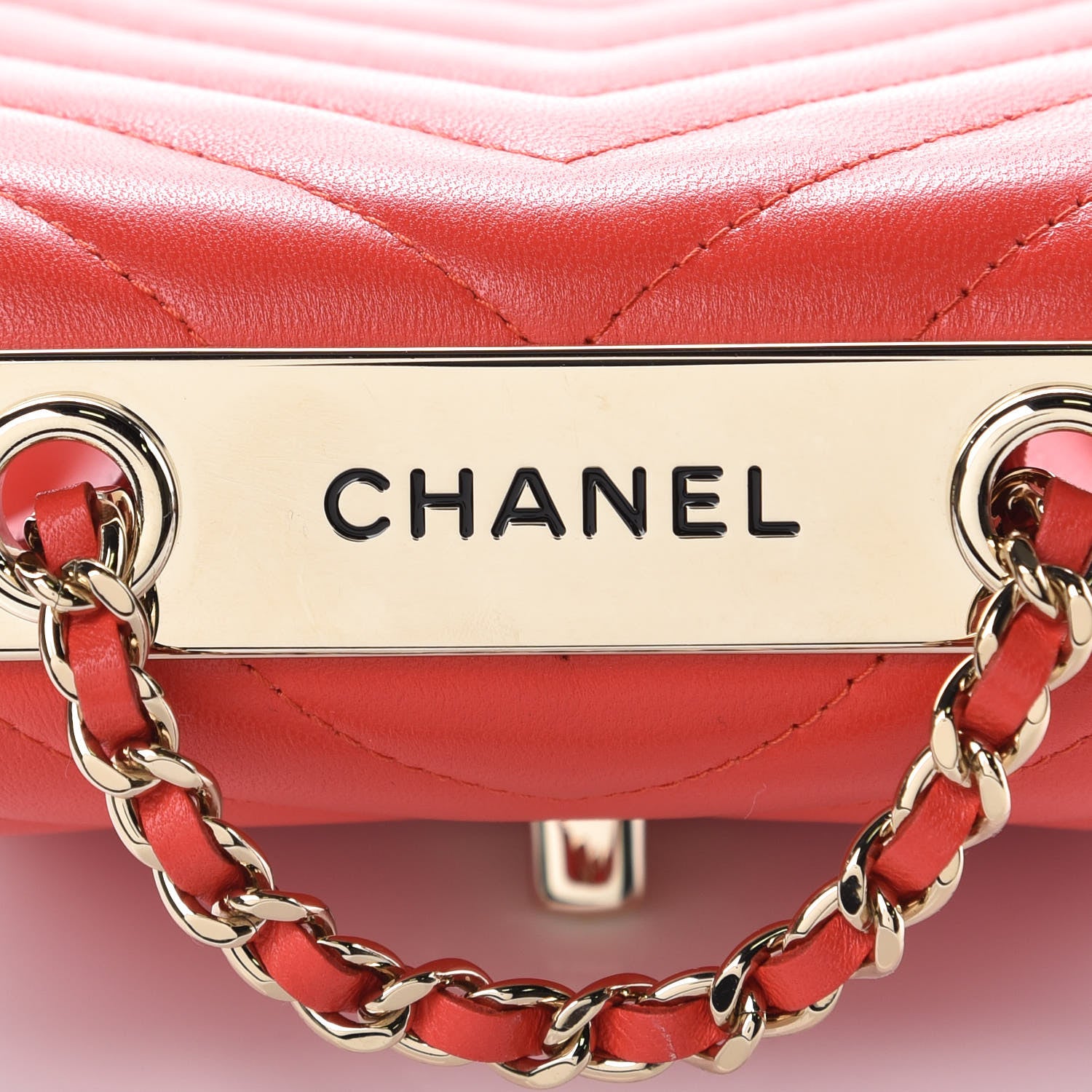 Chanel Lambskin Chevron Quilted Mini Trendy CC Chain Wallet Red 10 of 11