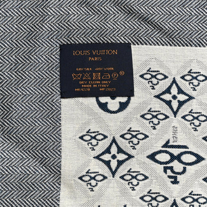 Louis Vuitton Silk Wool Jacquard Since 1854 Monogram Shawl Gray 2 of 3