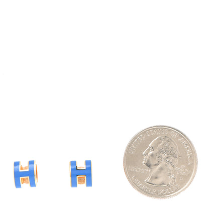 Hermes Rose Gold Lacquered Mini Pop H Earrings Bleu Sature 2 of 8