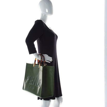 Fendi Vitello King Plexiglass Logo Embossed Medium Fendi Sunshine Shopper Tote Avocado 2 of 17