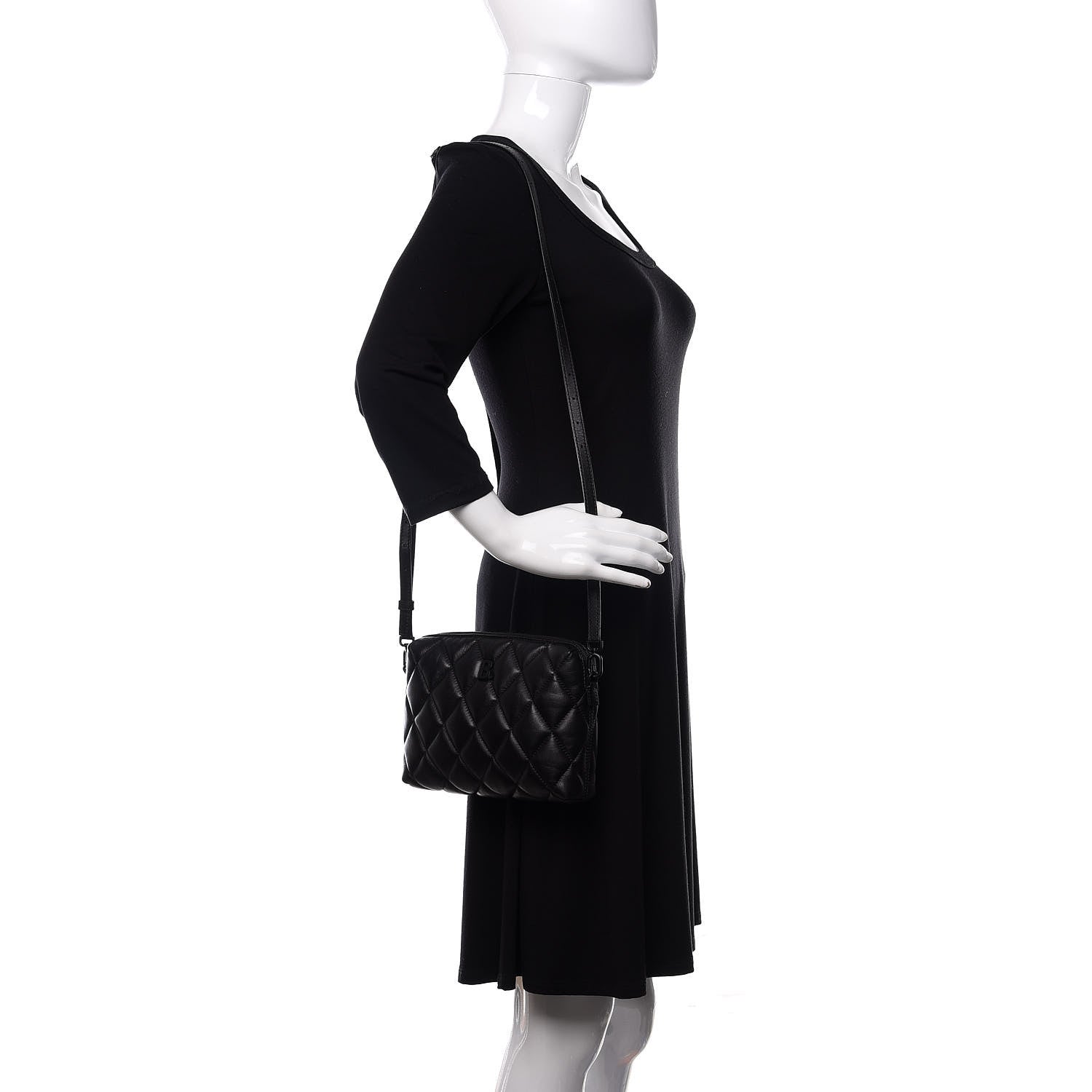 Balenciaga Nappa Calfskin Quilted Touch B Camera Shoulder Bag Black 1 of 10