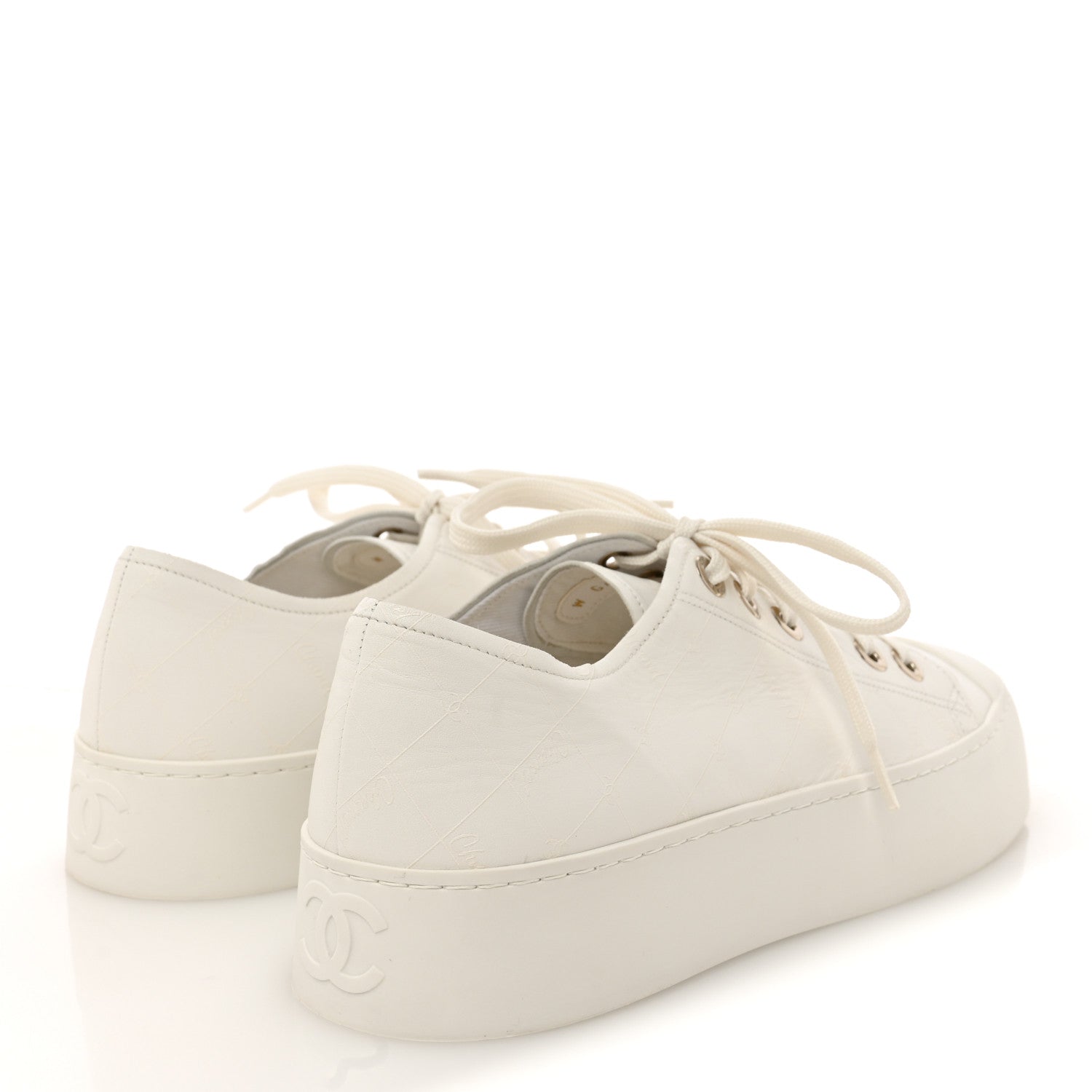 Chanel Lambskin Printed Logo Sneakers 40.5 White 5 of 9