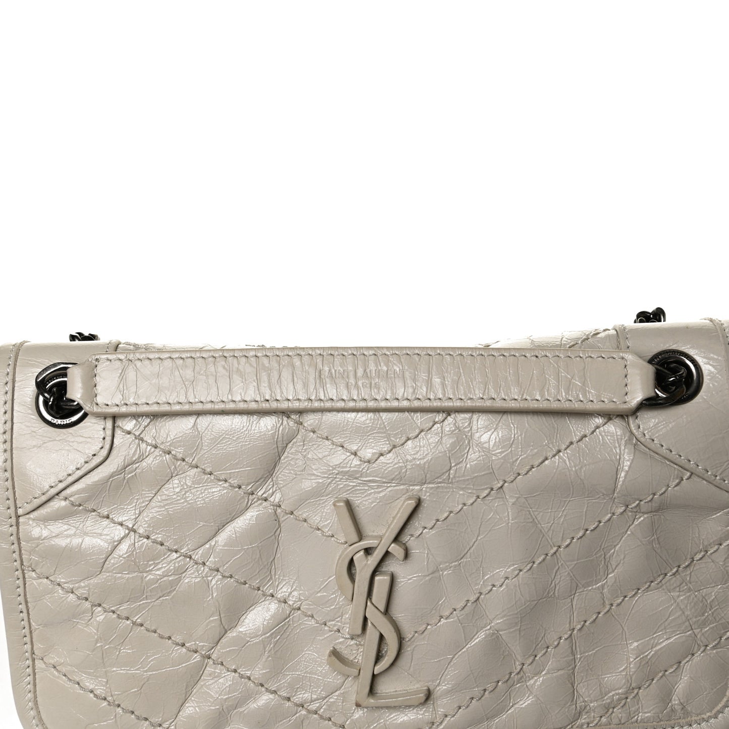 Crinkled Calfskin Matelasse Monogram Baby Niki Chain Satchel Light Natural