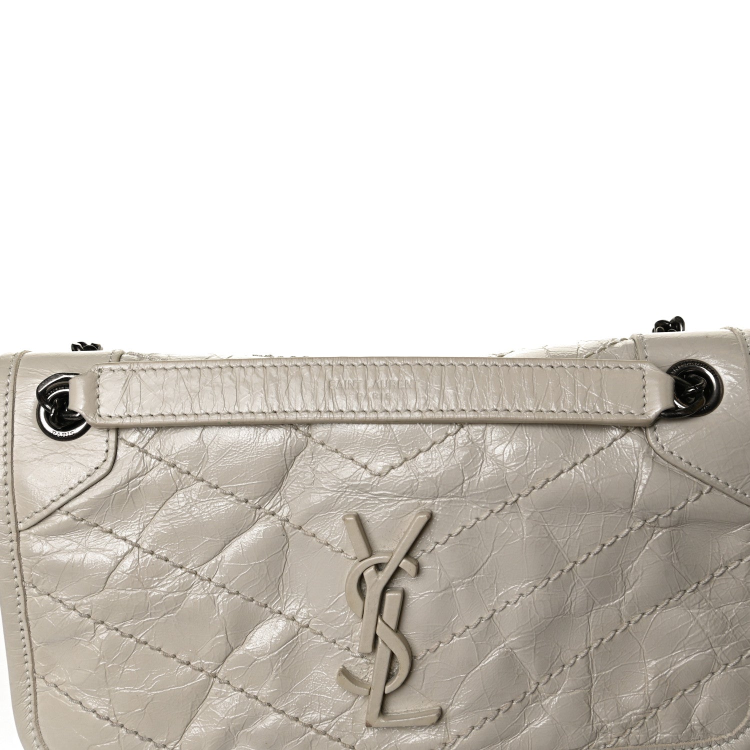 Saint Laurent Crinkled Calfskin Matelasse Monogram Baby Niki Chain Satchel Light Natural 9 of 16