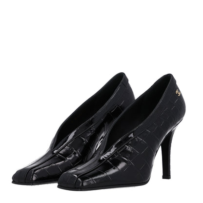 Chanel Crocodile Embossed Patent Calfskin Pumps 37.5 Black 6 of 11