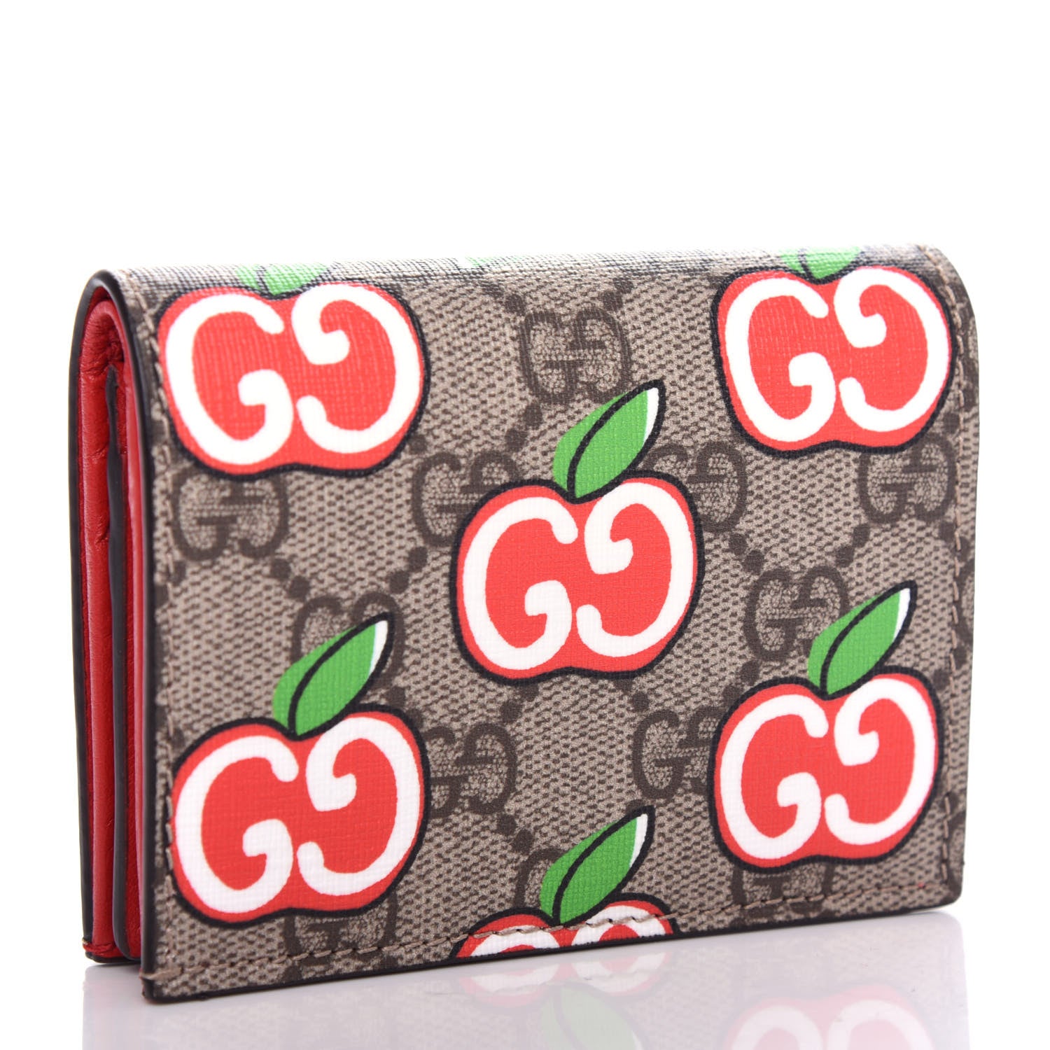 Gucci GG Supreme Monogram Apple Card Case Wallet Beige Multicolor Lobster Red 3 of 8