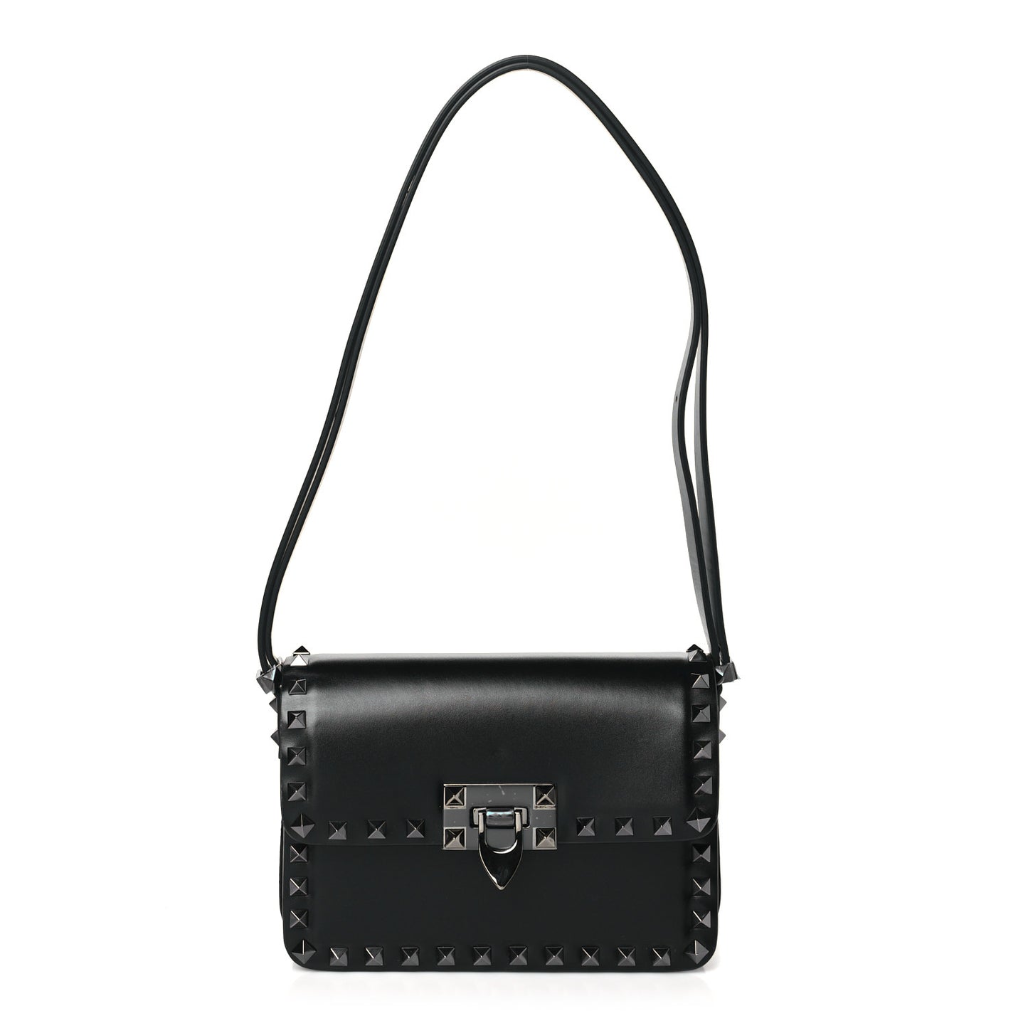 Smooth Calfskin Enamel Tonal Small Rockstud23 Shoulder Bag Black