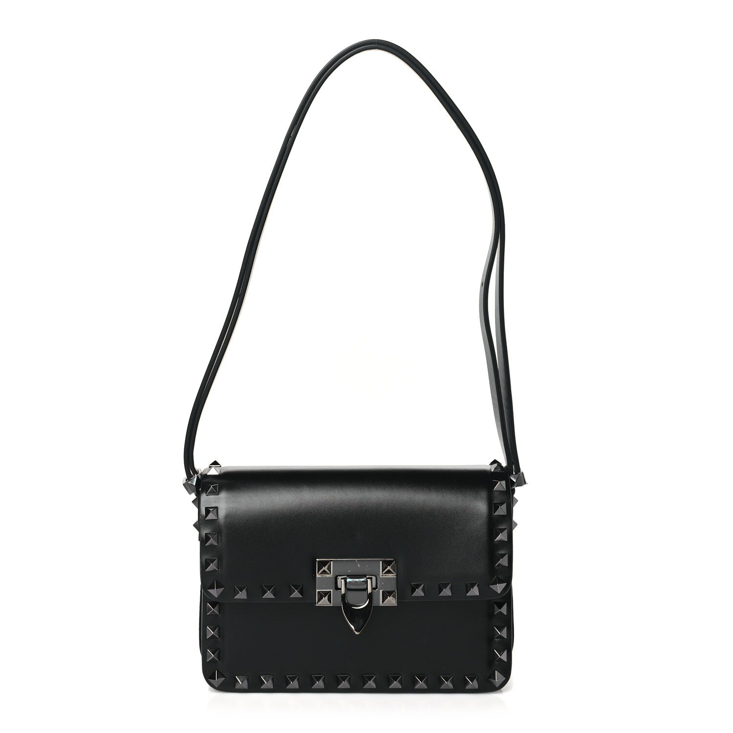Valentino Garavani Smooth Calfskin Enamel Tonal Small Rockstud23 Shoulder Bag Black 1 of 9