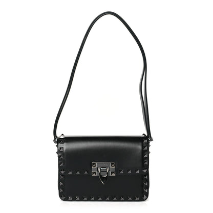 Valentino Garavani Smooth Calfskin Enamel Tonal Small Rockstud23 Shoulder Bag Black 1 of 9