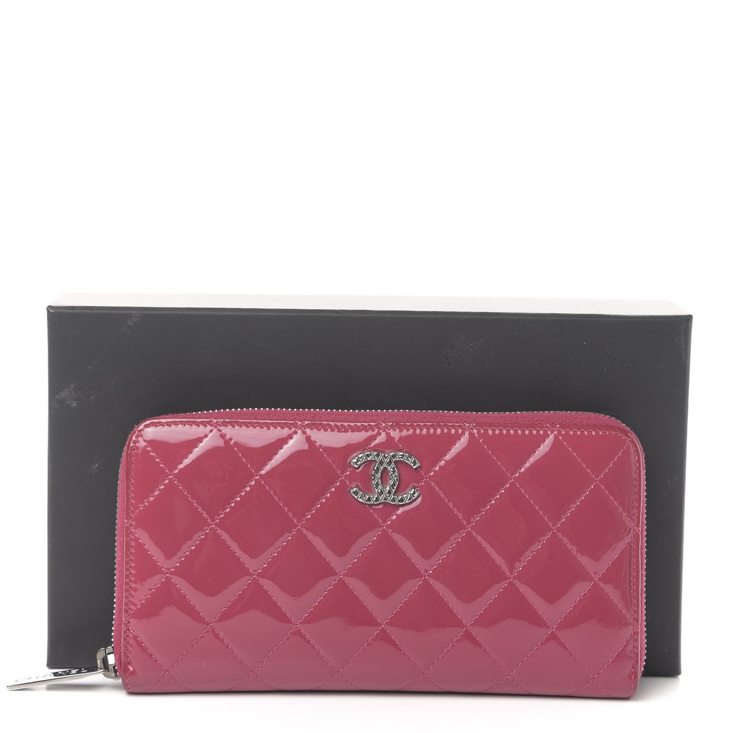 Patent Quilted Brilliant Zip Around Wallet Pink