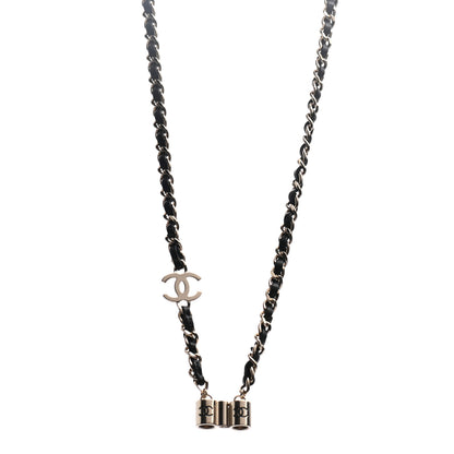 Chanel Metal Lambskin CC AirPods Necklace Gold Black 1 of 7