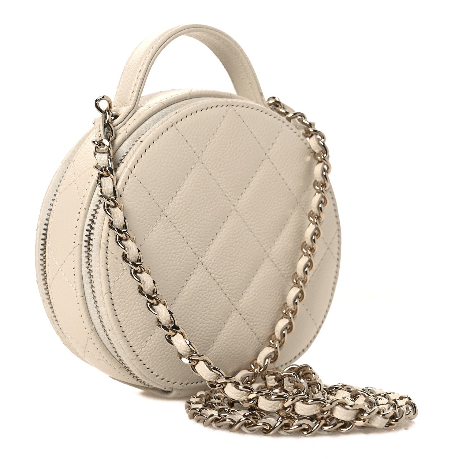 Chanel Caviar Quilted Round Handle With Care Vanity With Chain White 3 of 14
