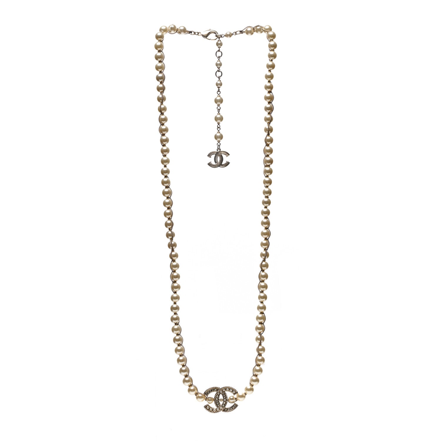 Chanel Metal Pearl Chain CC Long Necklace Gold 3 of 5