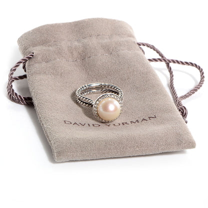 David Yurman Sterling Silver Pave Diamond Pearl Cable Ring Size 6 6 of 6