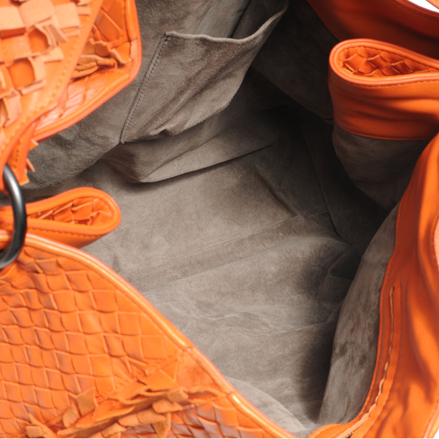 Nappa Intrecciato Large Franges Shoulder Bag Tangerine