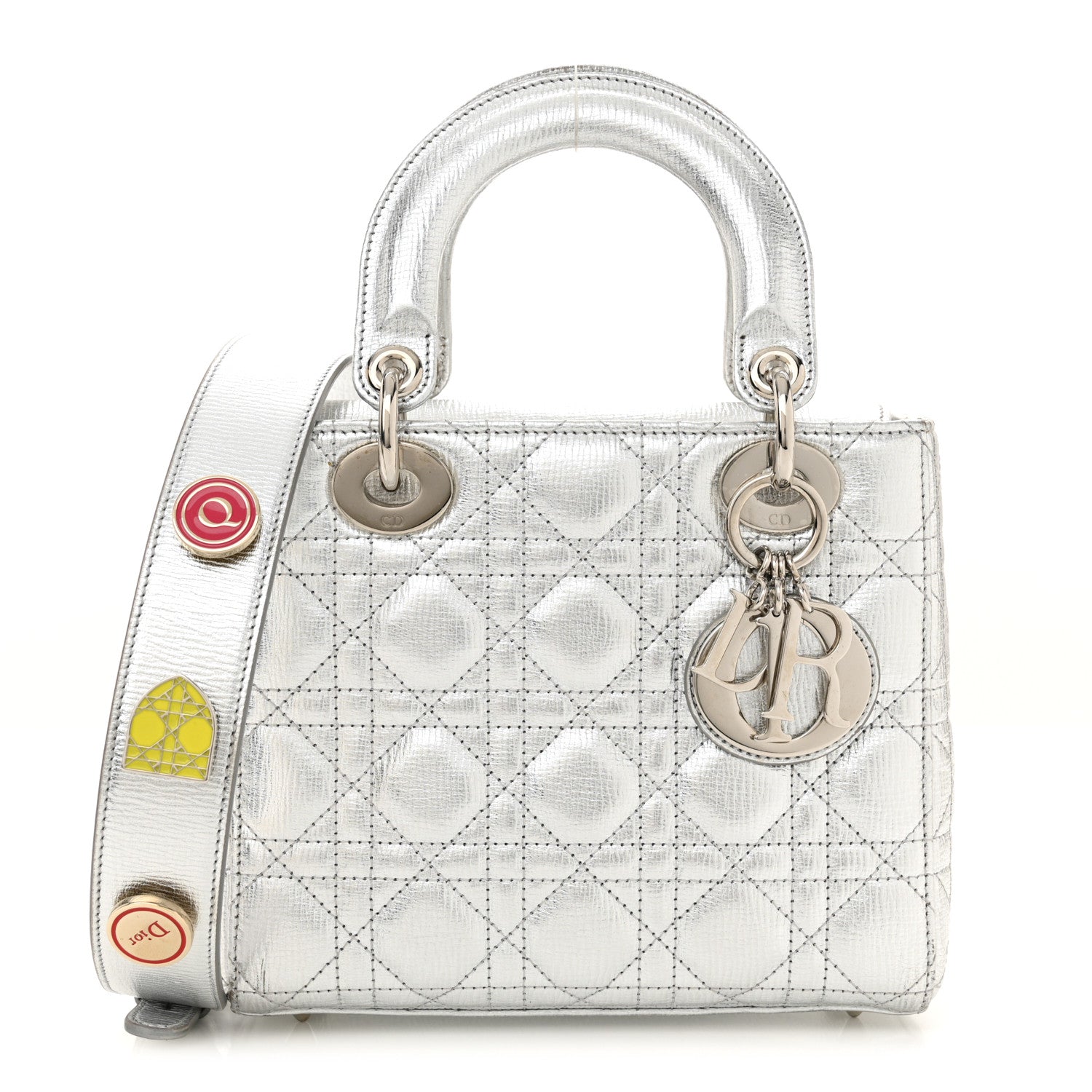Christian Dior Metallic Grained Calfskin Cannage Small Lucky Badges My Lady Dior Silver 1 of 14