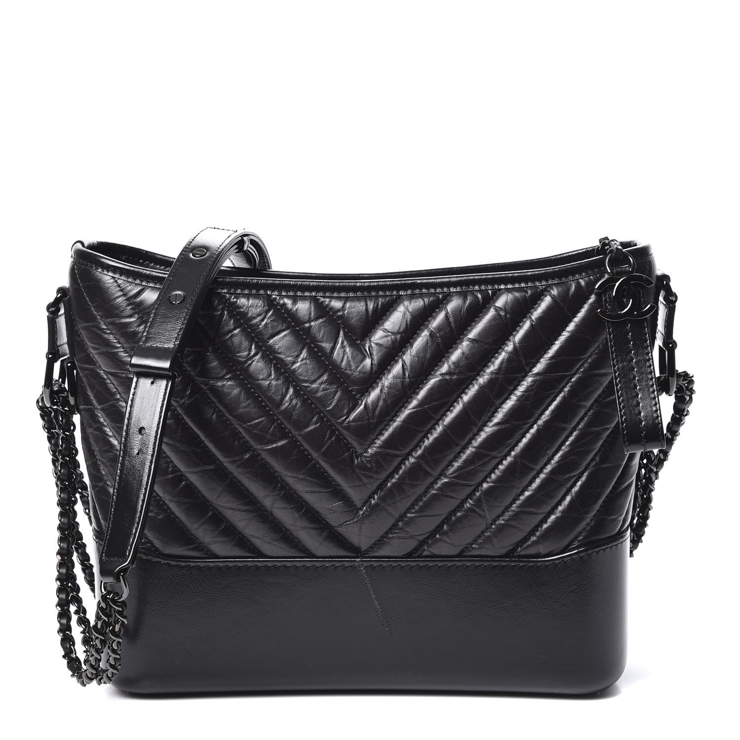 Chanel Aged Calfskin Chevron Quilted Medium Gabrielle Hobo Black 1 of 9