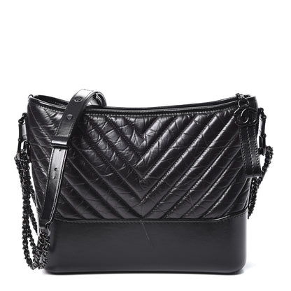 Chanel Aged Calfskin Chevron Quilted Medium Gabrielle Hobo Black 1 of 9