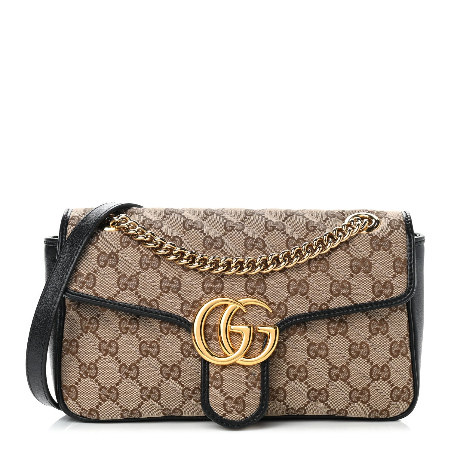 Gucci Monogram Matelasse Diagonal Small GG Marmont Shoulder Bag Beige Black 1 of 9