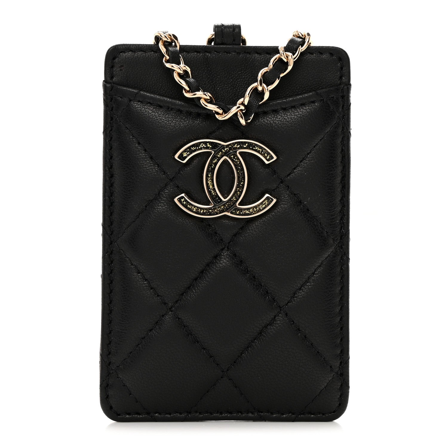 Chanel Lambskin Quilted Glitter Card Holder On Chain Black 1 of 8