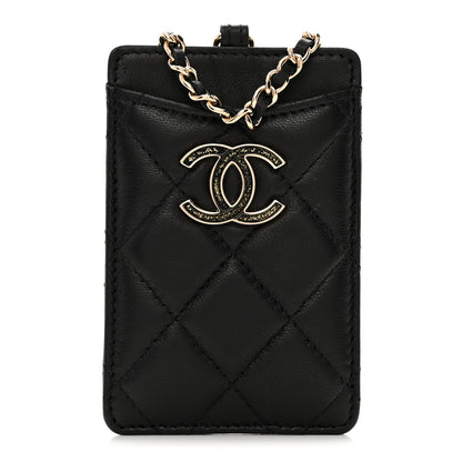 Chanel Lambskin Quilted Glitter Card Holder On Chain Black 1 of 8
