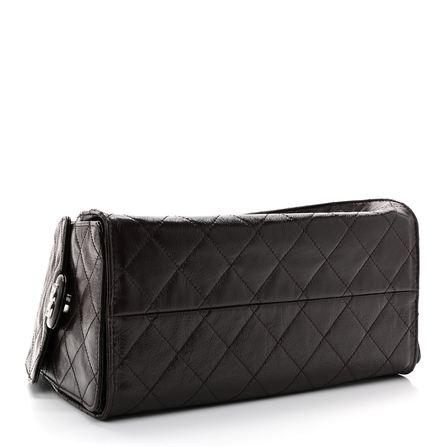 Shiny Crumpled Calfskin Quilted Small Chanel 25 Handbag Dark Brown