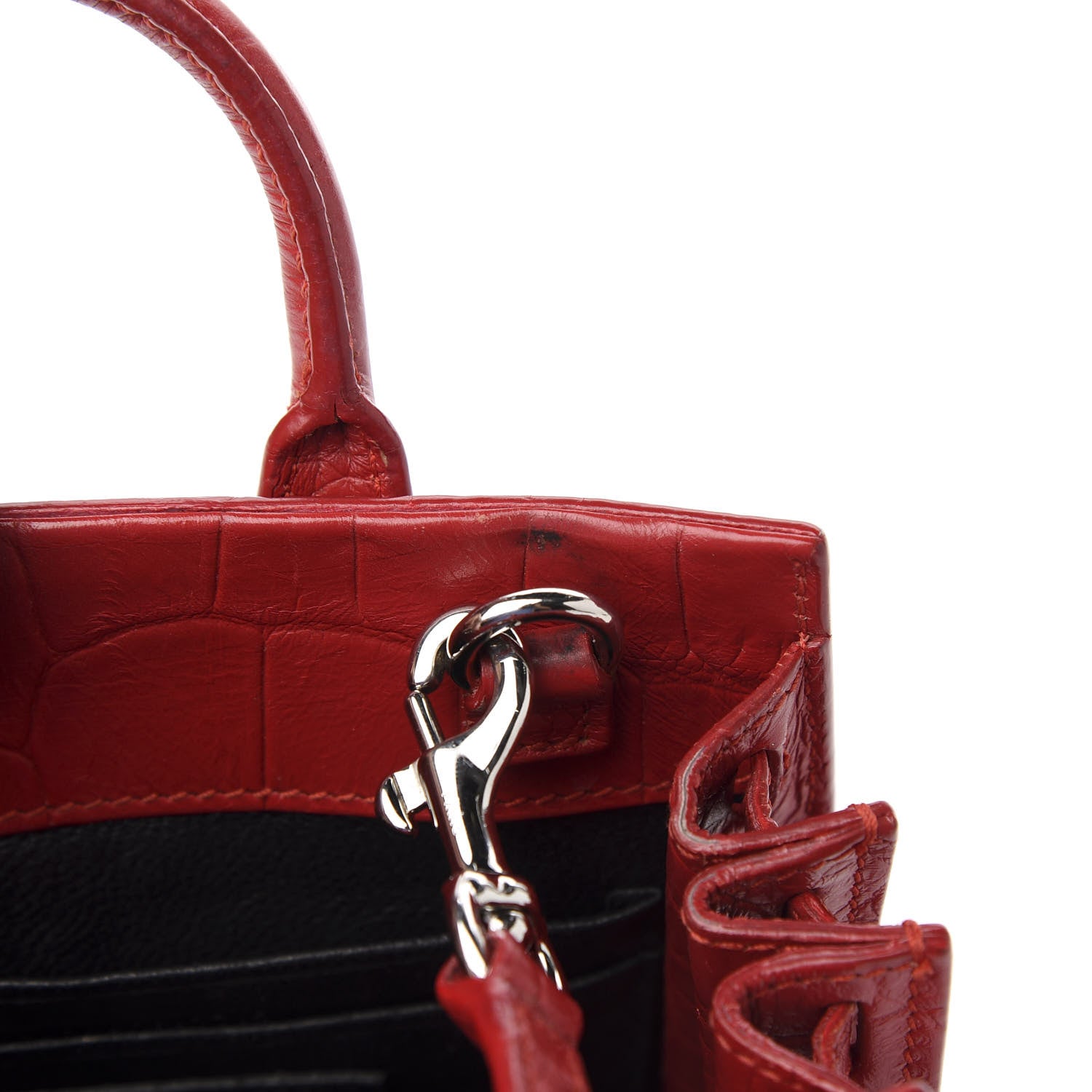 Saint Laurent Calfskin Crocodile Embossed Toy Sac De Jour Red 7 of 11
