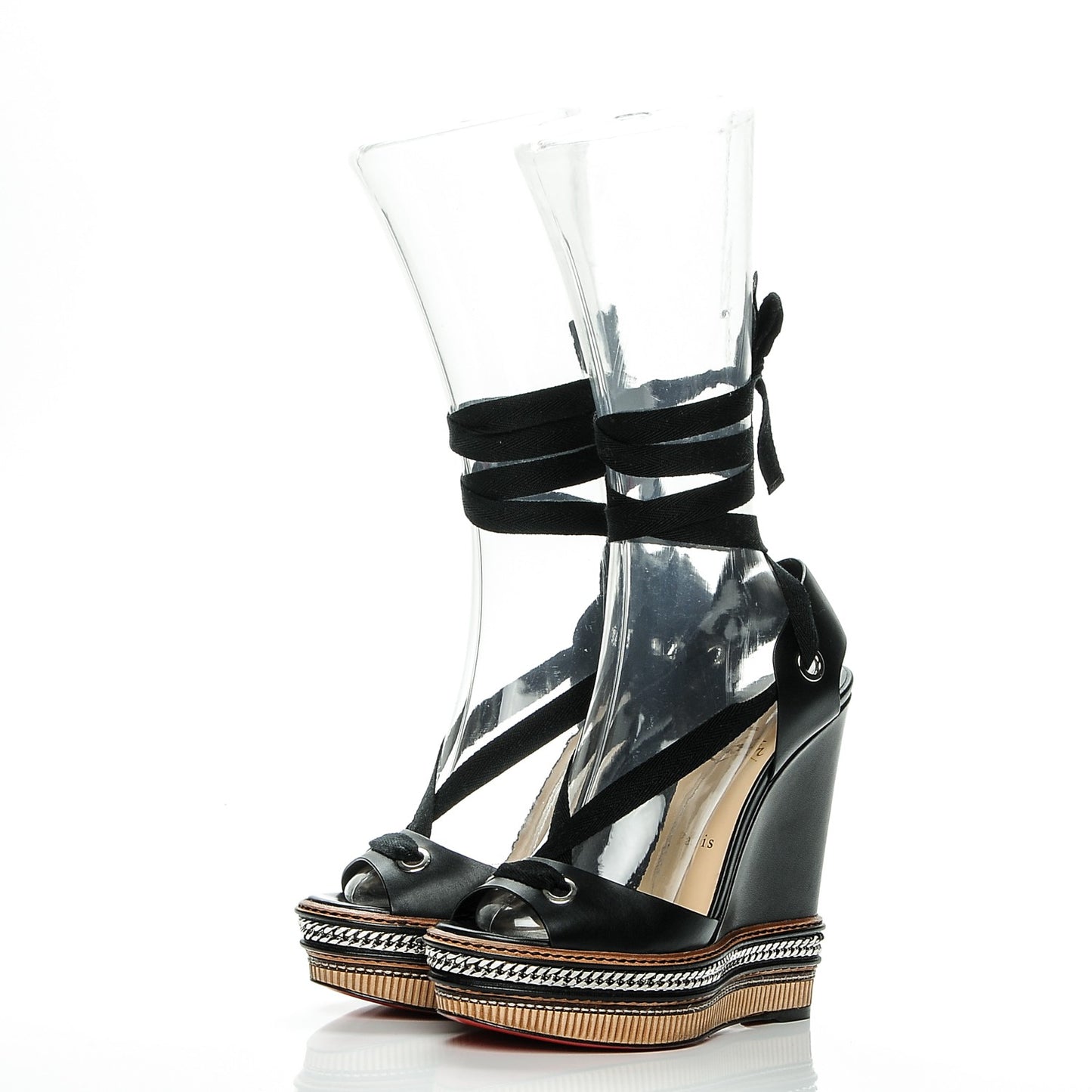 Shiny Calfskin Tribuli 140 Wedge Sandals 39 Black
