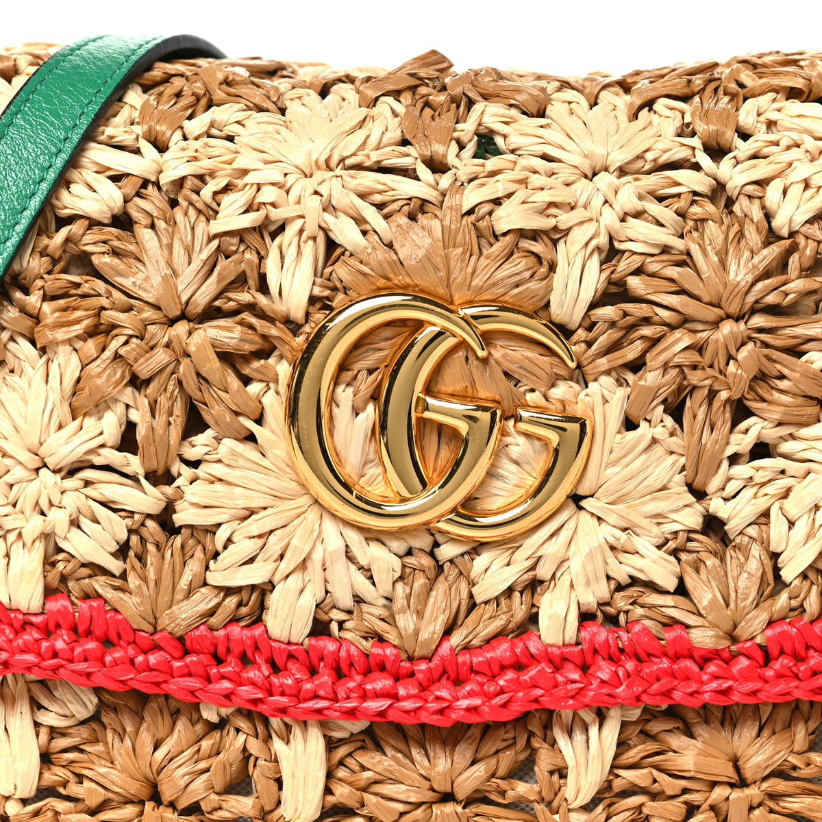 Raffia Azalea Calfskin Crochet Flower Small GG Marmont Shoulder Bag Natural Ecru Green Red New Shamarock