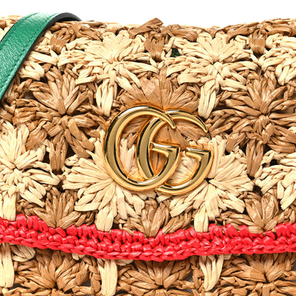 Gucci Raffia Azalea Calfskin Crochet Flower Small GG Marmont Shoulder Bag Natural Ecru Green Red New Shamarock 8 of 10
