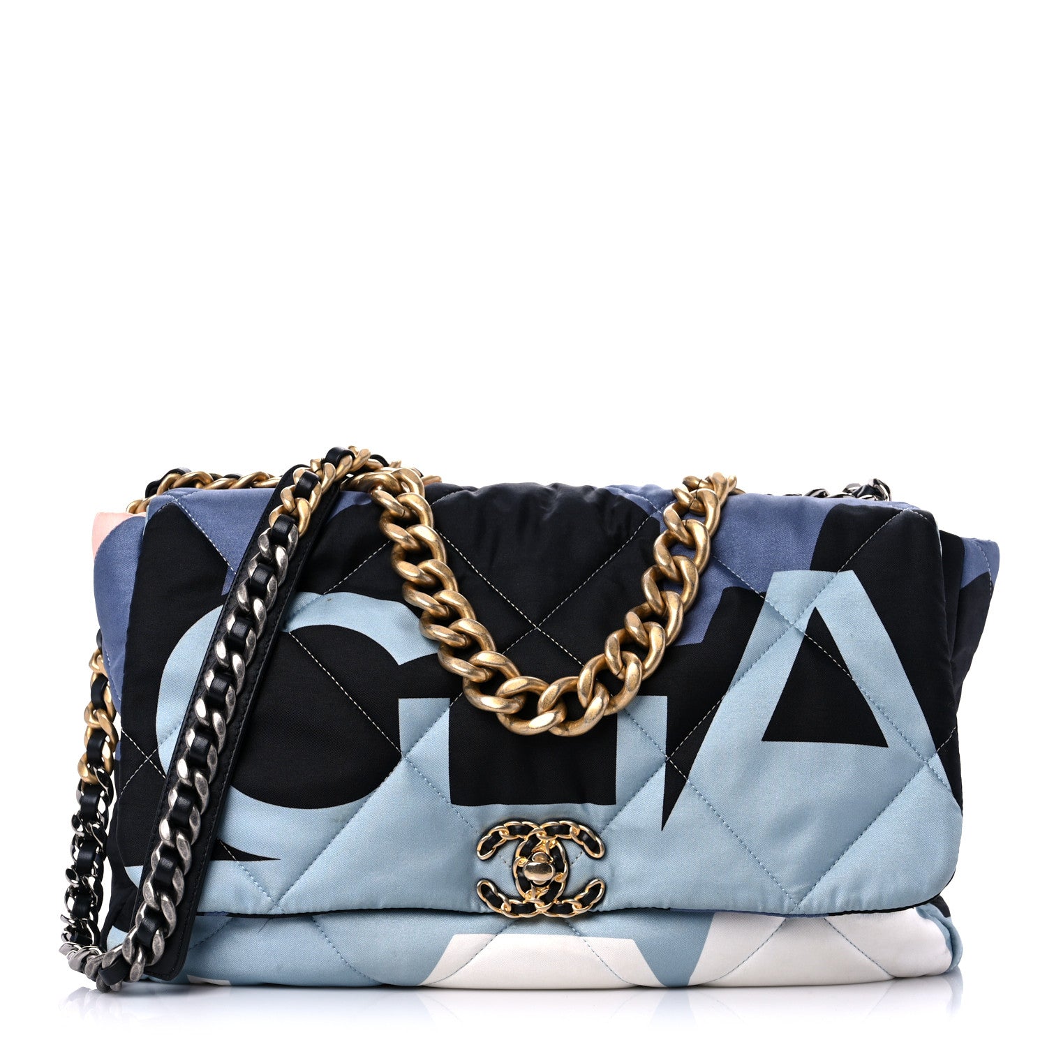 Chanel Silk Maxi Scarf Chanel 19 Flap Black Blue White 1 of 17