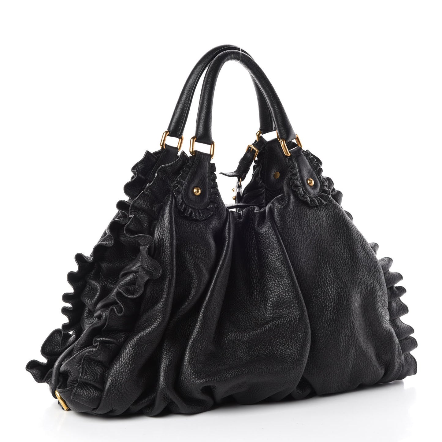 Calfskin Ruffled Miss Rouche Tote Black