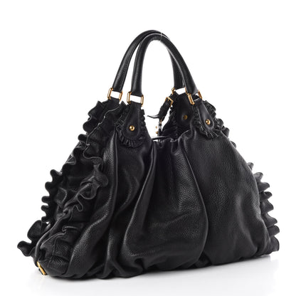 Dolce & Gabbana Calfskin Ruffled Miss Rouche Tote Black 3 of 8