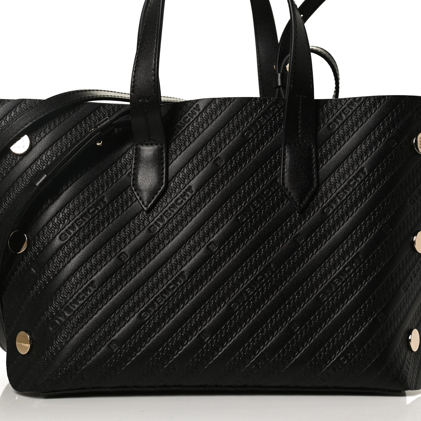 Calfskin Chain Embossed Mini Bond Shopper Tote Black