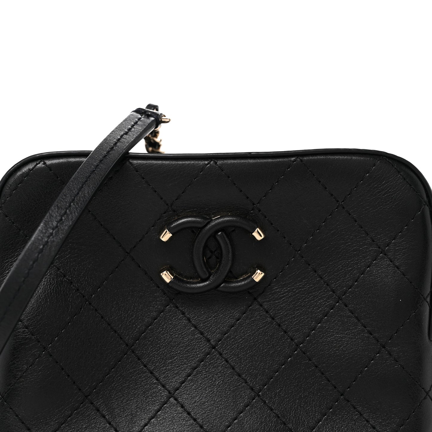 Calfskin Stitched Enamel CC Camera Case Bag Black