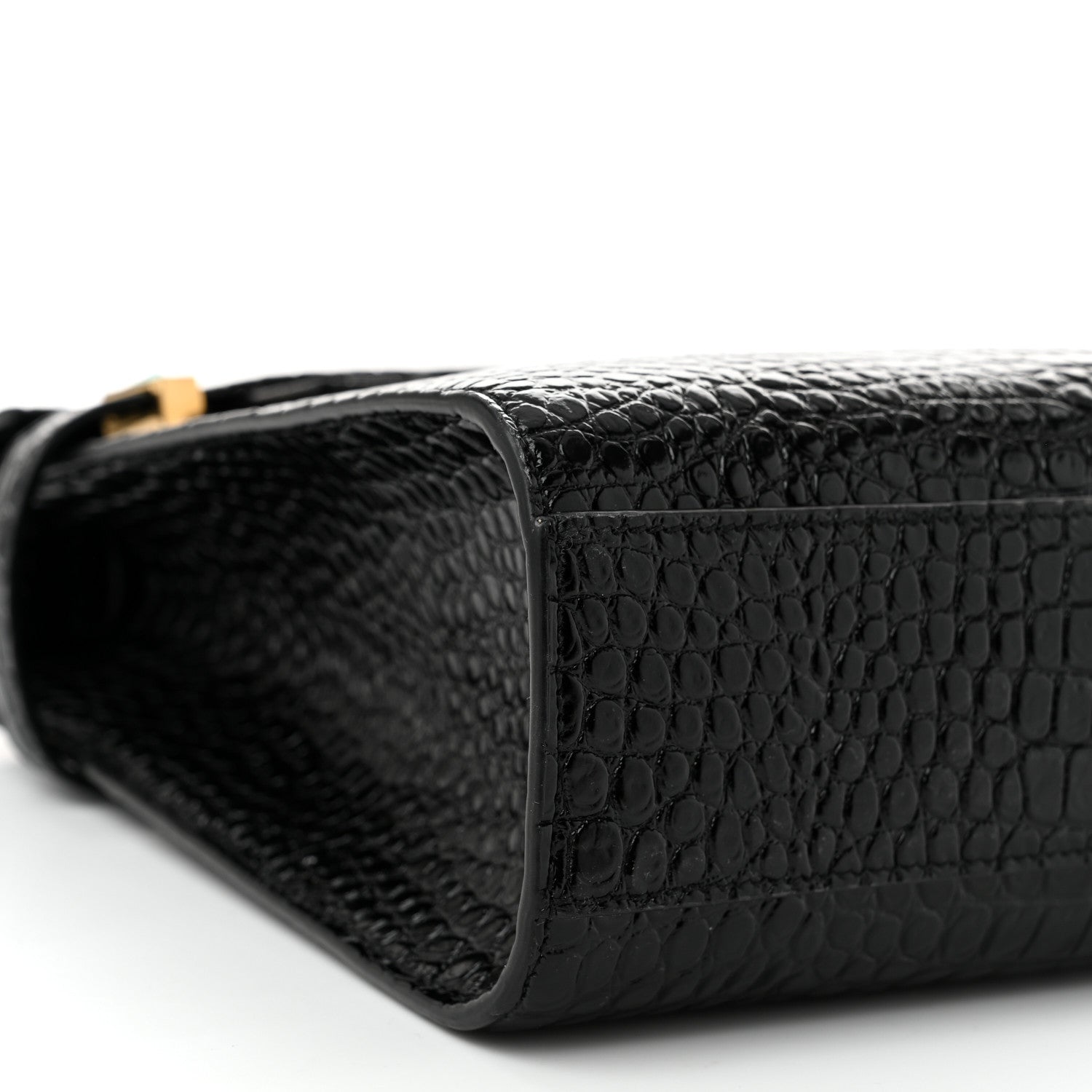Saint Laurent Shiny Calfskin Crocodile Embossed Manhattan Baguette Black 9 of 10
