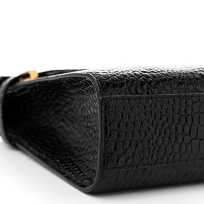 Saint Laurent Shiny Calfskin Crocodile Embossed Manhattan Baguette Black 9 of 10