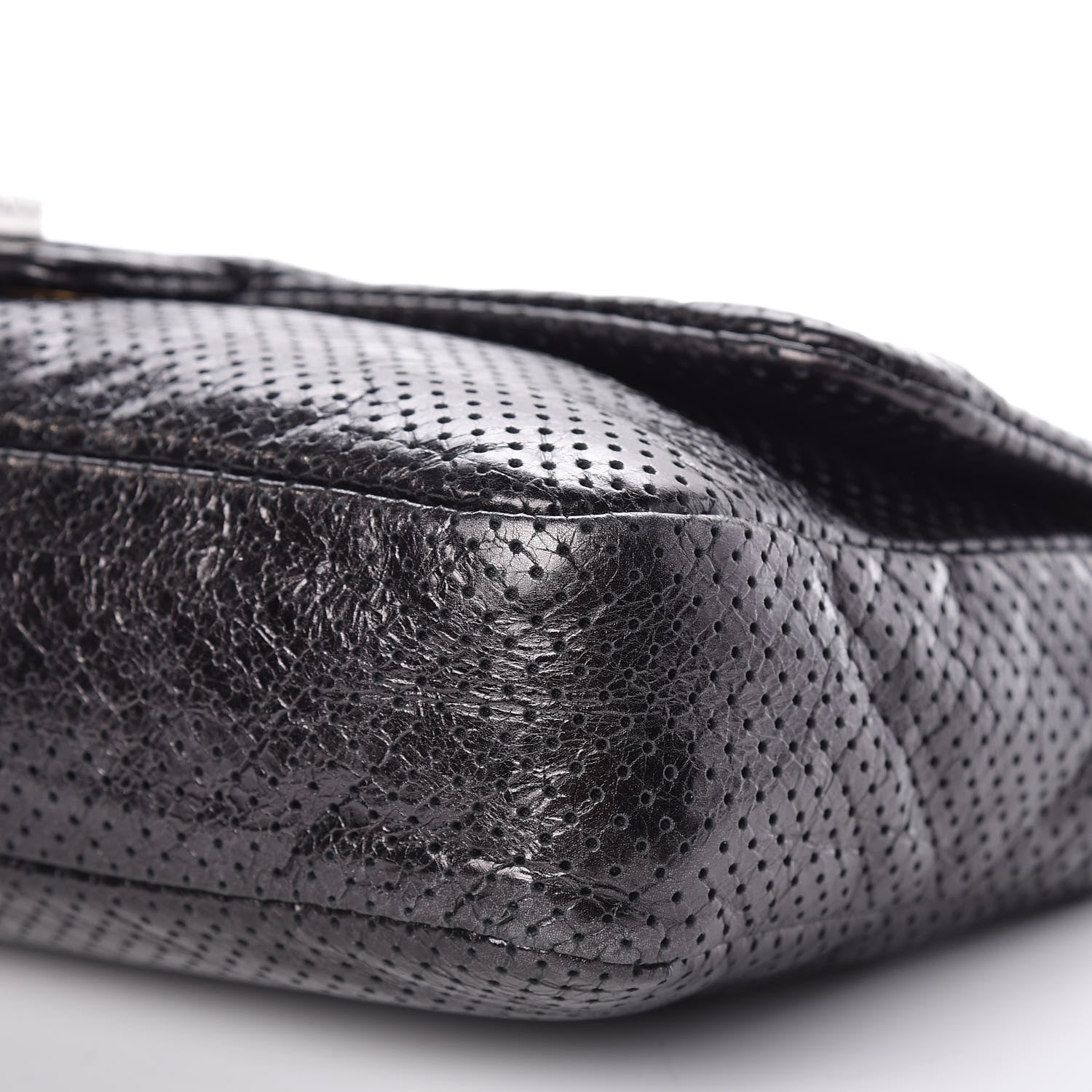 Chanel Metallic Crackled Calfskin Large Perforated Drill Flap Black 11 of 12