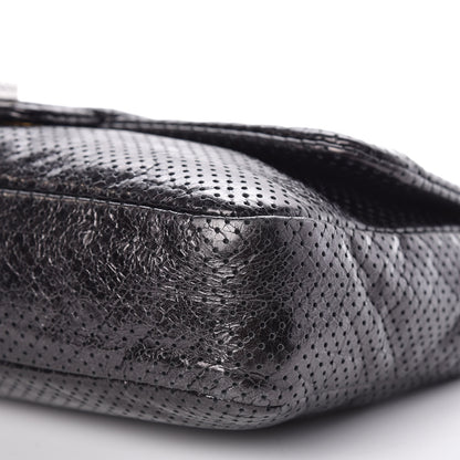 Chanel Metallic Crackled Calfskin Large Perforated Drill Flap Black 11 of 12