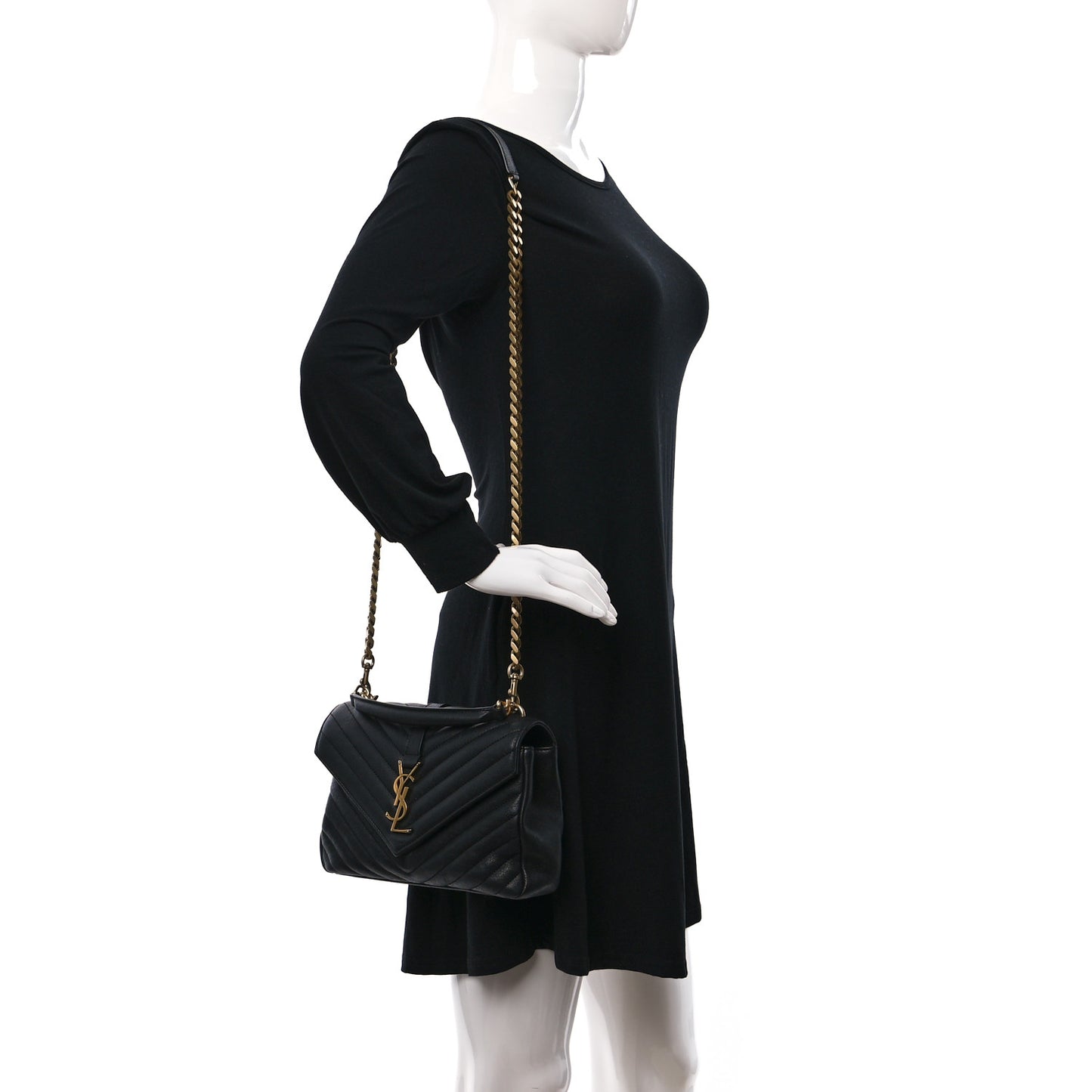 Sheepskin Matelasse Chevron Monogram Medium College Bag Black