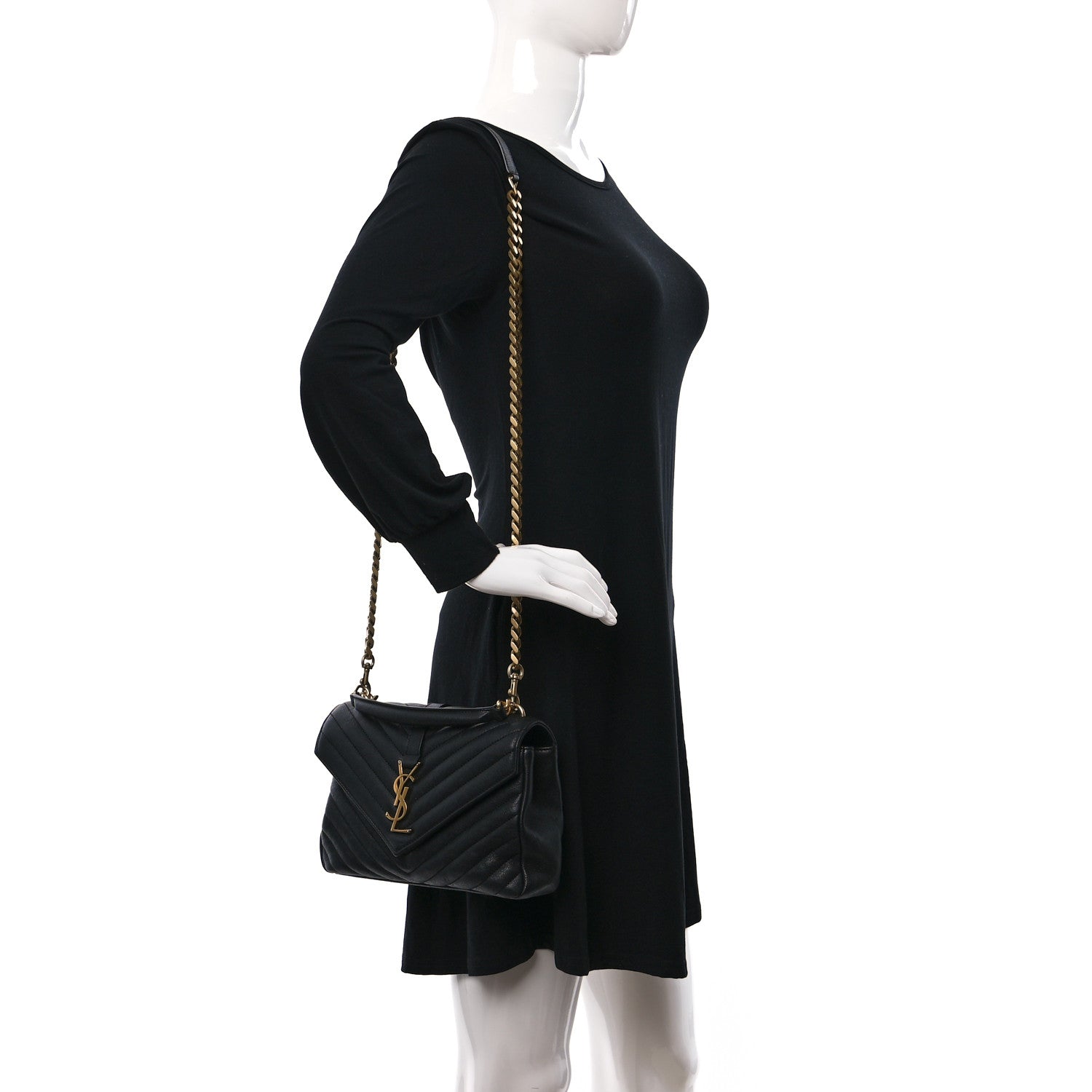 Saint Laurent Sheepskin Matelasse Chevron Monogram Medium College Bag Black 2 of 10