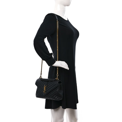 Saint Laurent Sheepskin Matelasse Chevron Monogram Medium College Bag Black 2 of 10