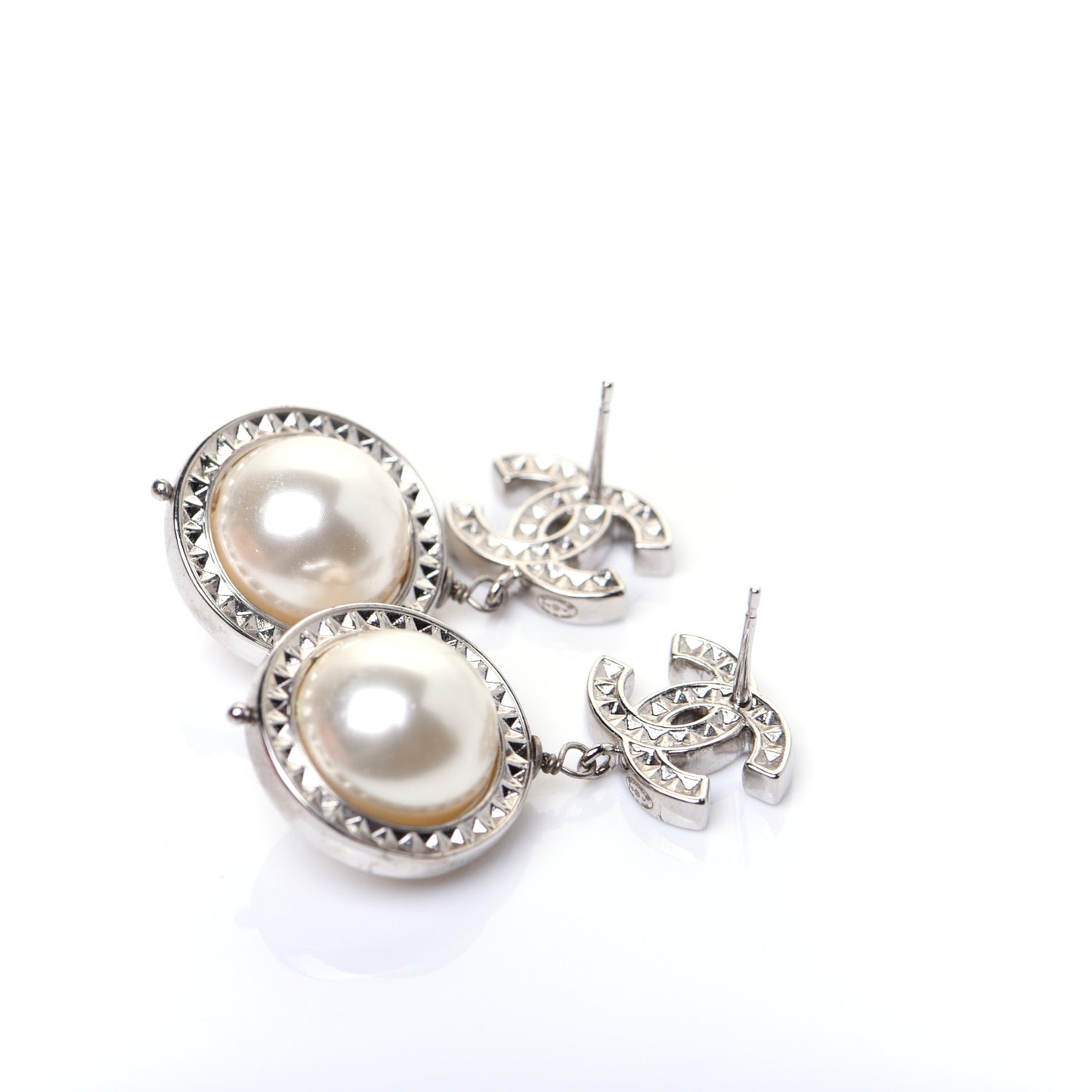 Baguette Crystal CC Pearl Drop Art Decoco Earrings Silver