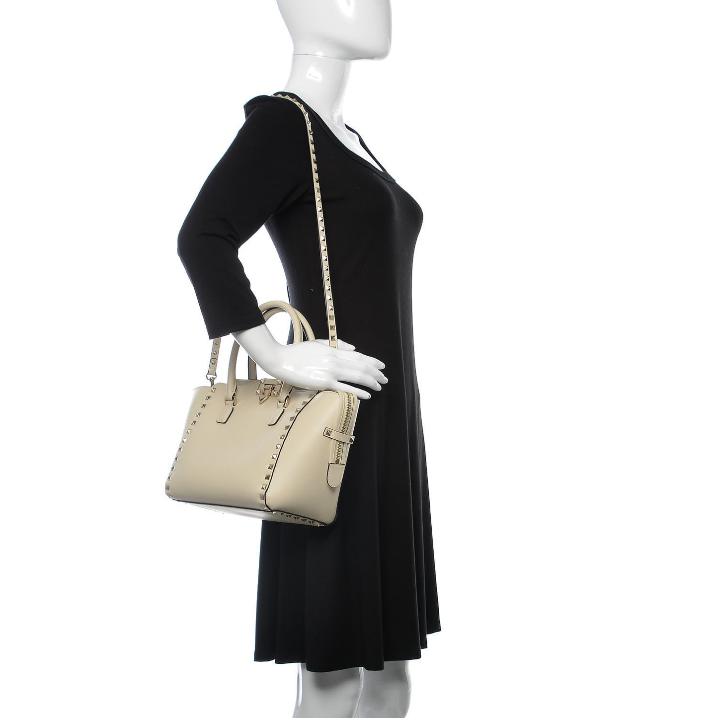 Vitello Mini Rockstud Double Handle Tote Ivory