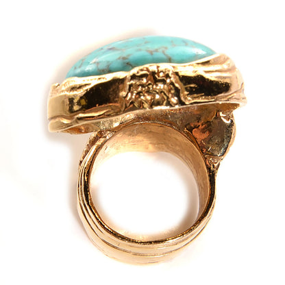 Saint Laurent Glass Cabochon Arty Ovale Ring 7 Gold Turquoise 4 of 4
